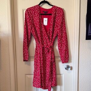 Banana Republic Red Polka Dot Long Sleeve Wrap Dress
